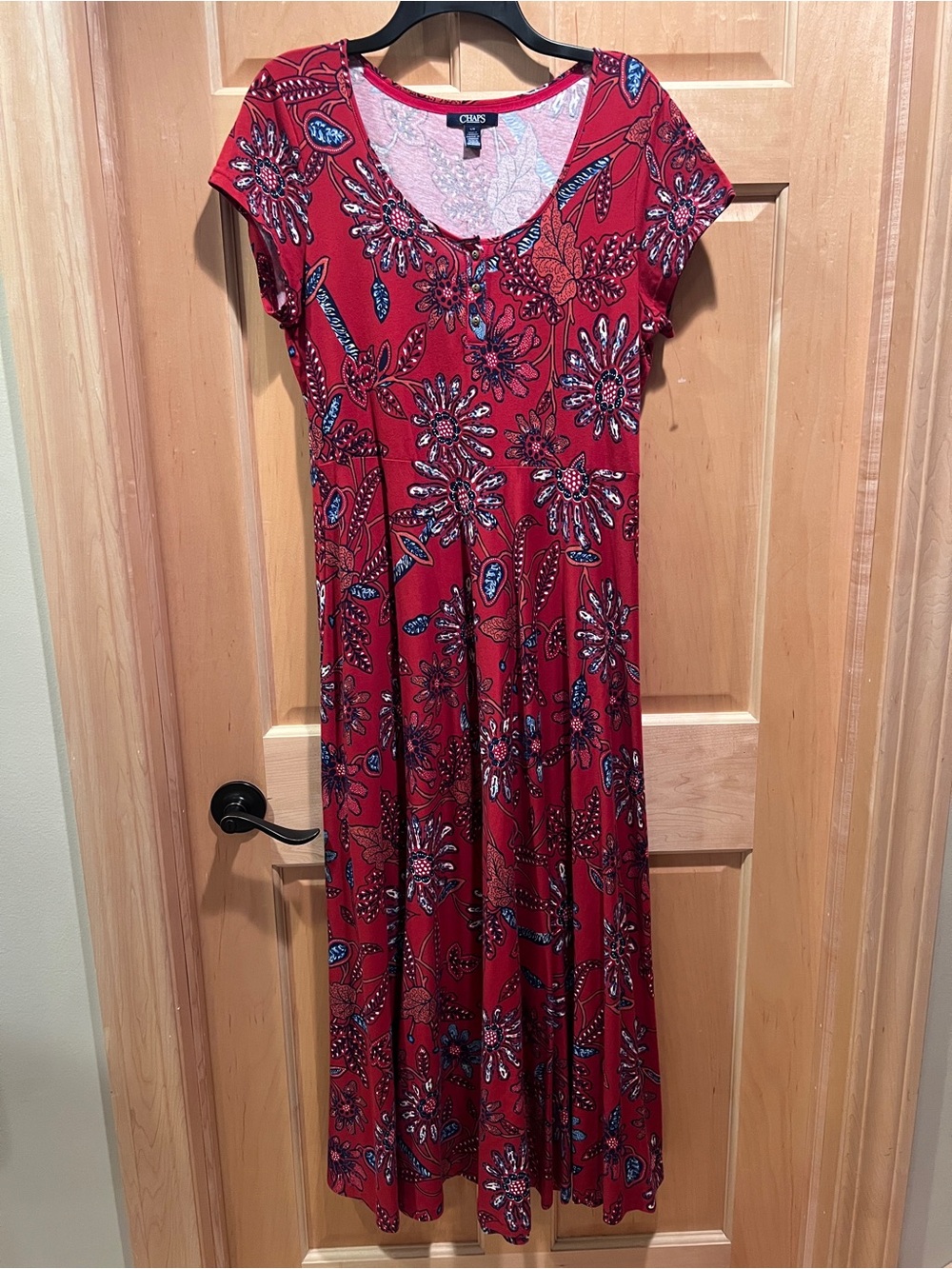 New Chaps Cotton Red Floral Print Maxi Dress Boho Festival Americana Style L